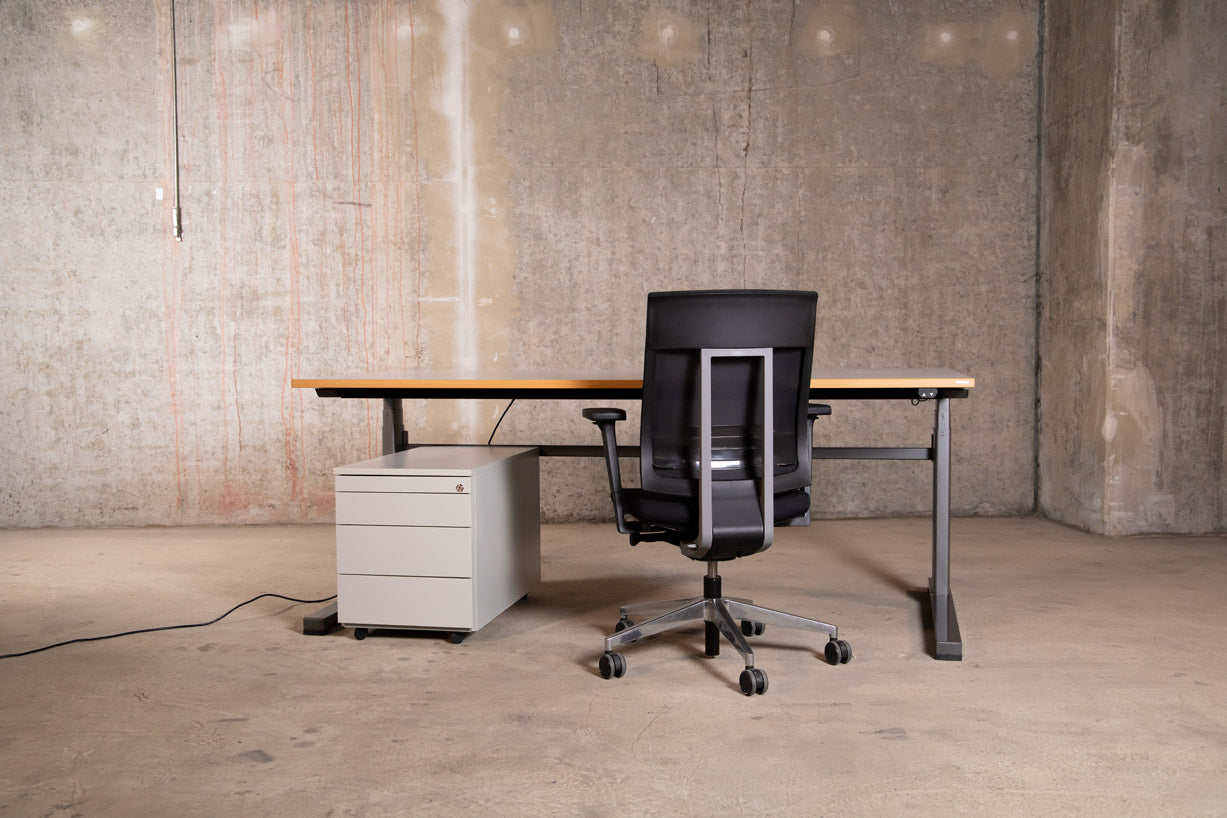 Vario Stage – elektrisch höhenverstellbarer Schreibtisch Buche 200 x 100 cm