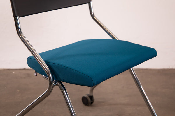 Sedus "flip flap", Klappstuhl mit Rollen, Chrom/Schwarz/Blau