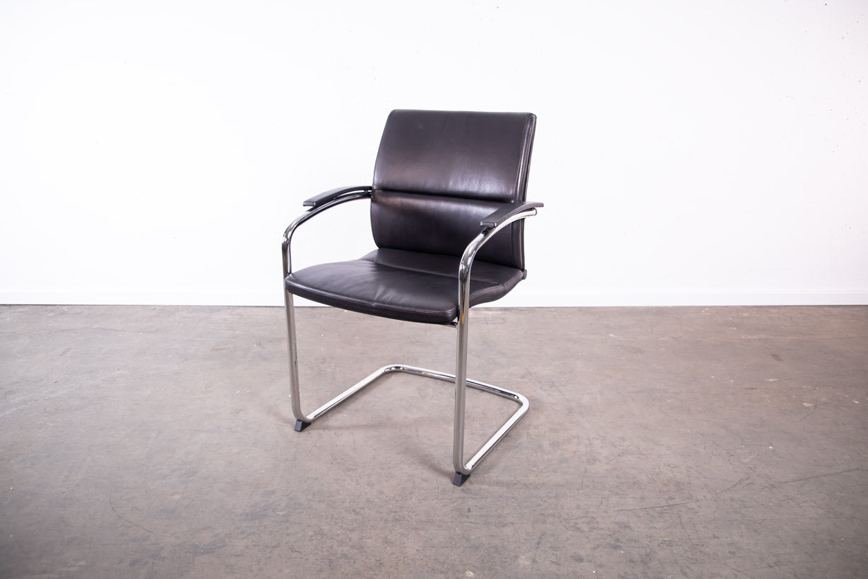 Sedus "open up, modern classic", Freischwinger, Leder, Chrom/Schwarz