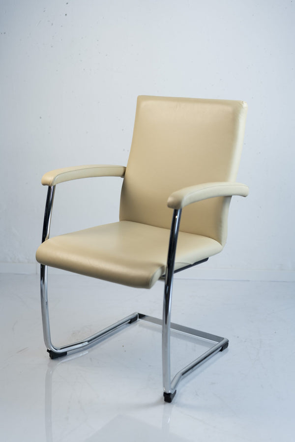 Stechert, Konferenzstuhl, Freischwinger, Leder, Chrom/Beige