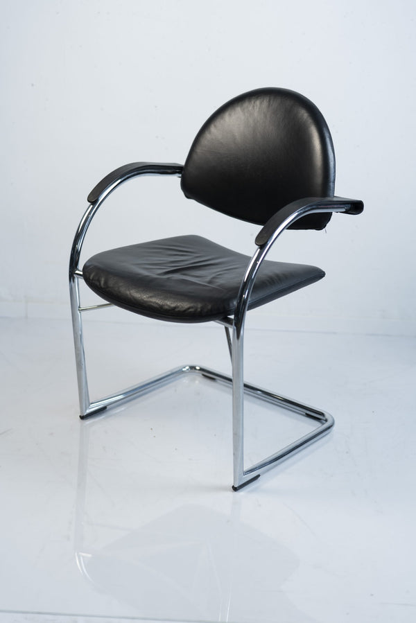 Vitra "Onda", Freischwinger, Leder, Chrom/Schwarz