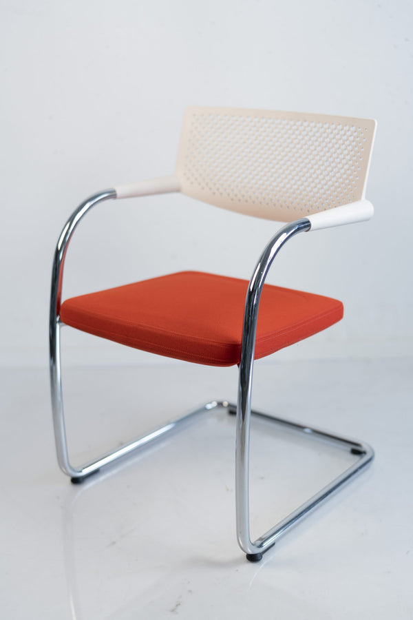 Vitra "Visavis Step", Freischwinger, Chrom/Rotorange/Weiß