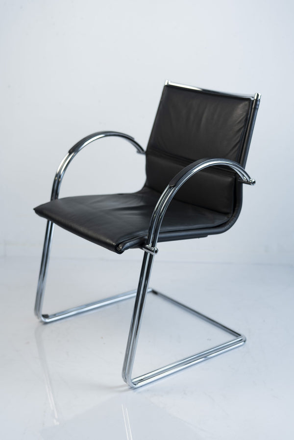 Walter Knoll "QUATTRO", Freischwinger, Leder, Chrom/Schwarz